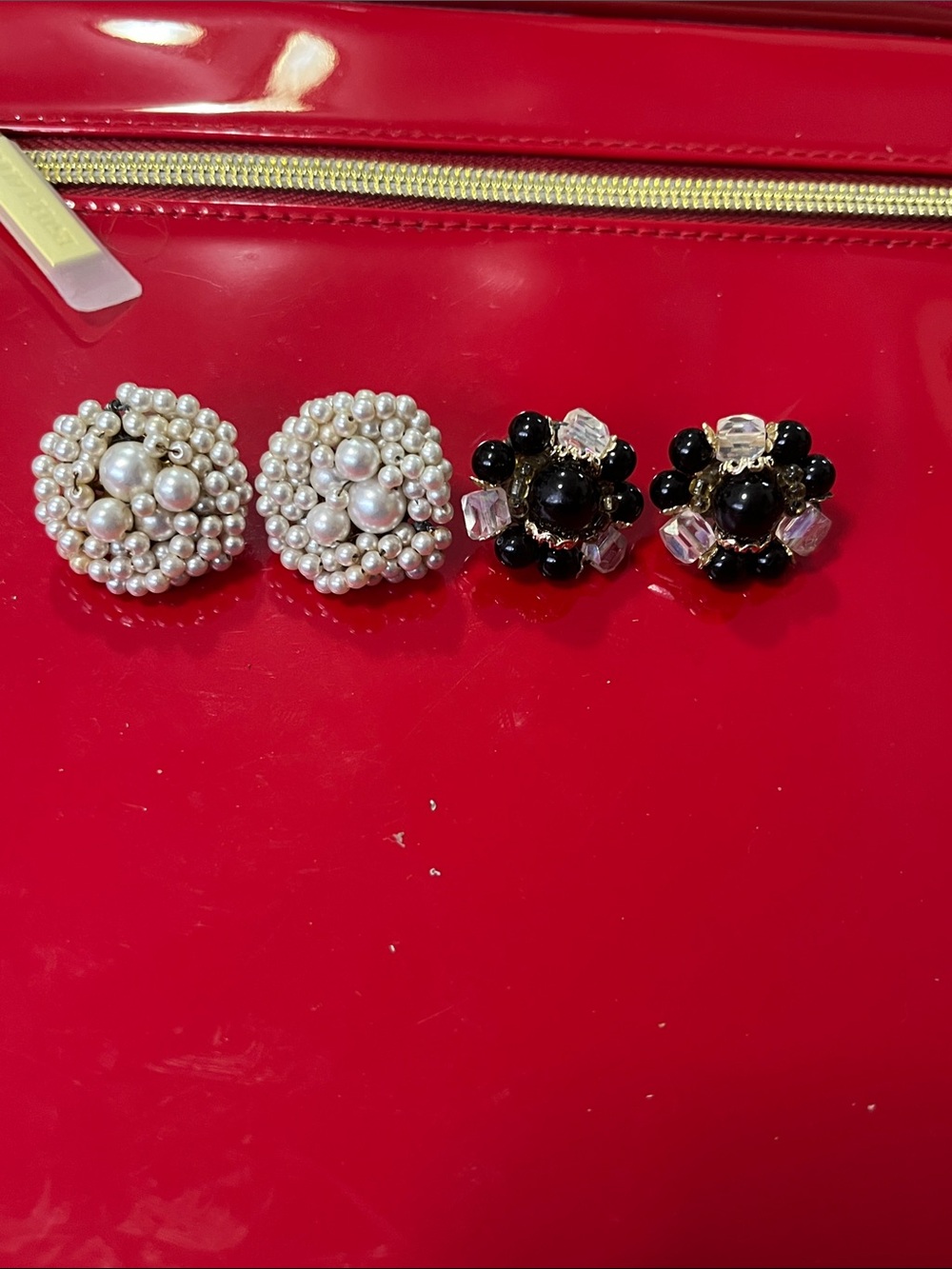 Pearl and Black Bead Cluster Stud Earrings - Women Jewelry